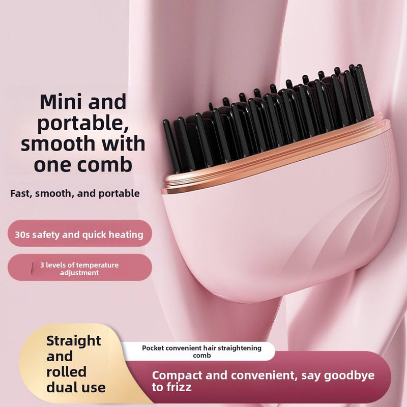 Portable Mini 2-in-1 Hair Straightener and Comb PTC Heating Convenient.